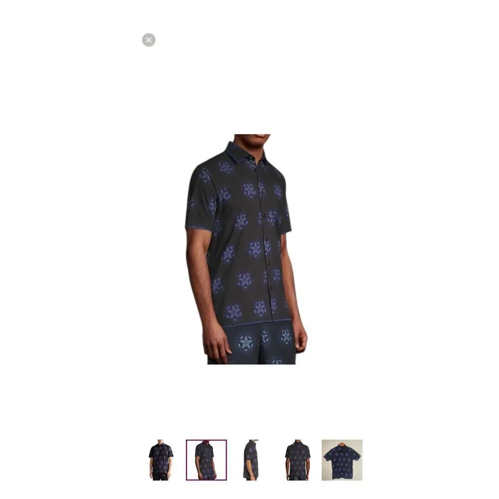 a Ted Baker Paden black short sleeve shirt with a blue floral print
